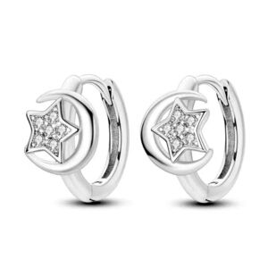 NWOT Sterling silver crescent moon and star earring Huggies